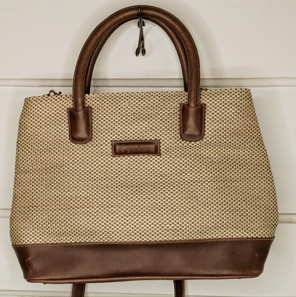 Peter Nygard Handbags - Nygard Handbag with fine woven raffia look and brown leather-look details